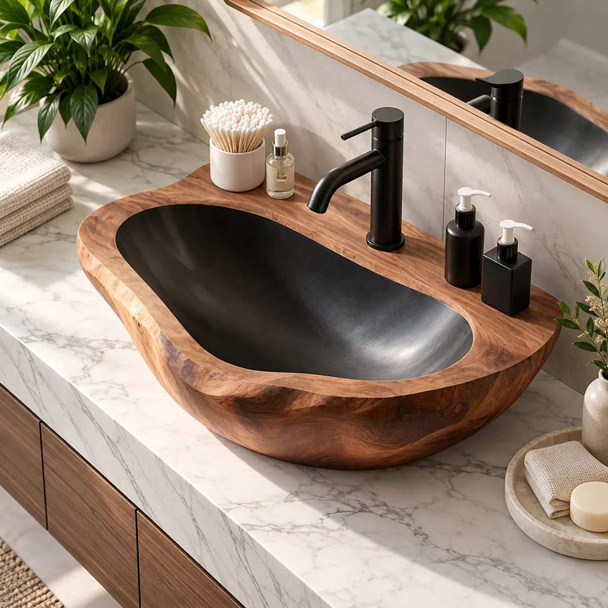 Low Profile Organic Vessel Sink | Elongated Sculptural Countertop Bathroom Basin TT006-9GHR2NE