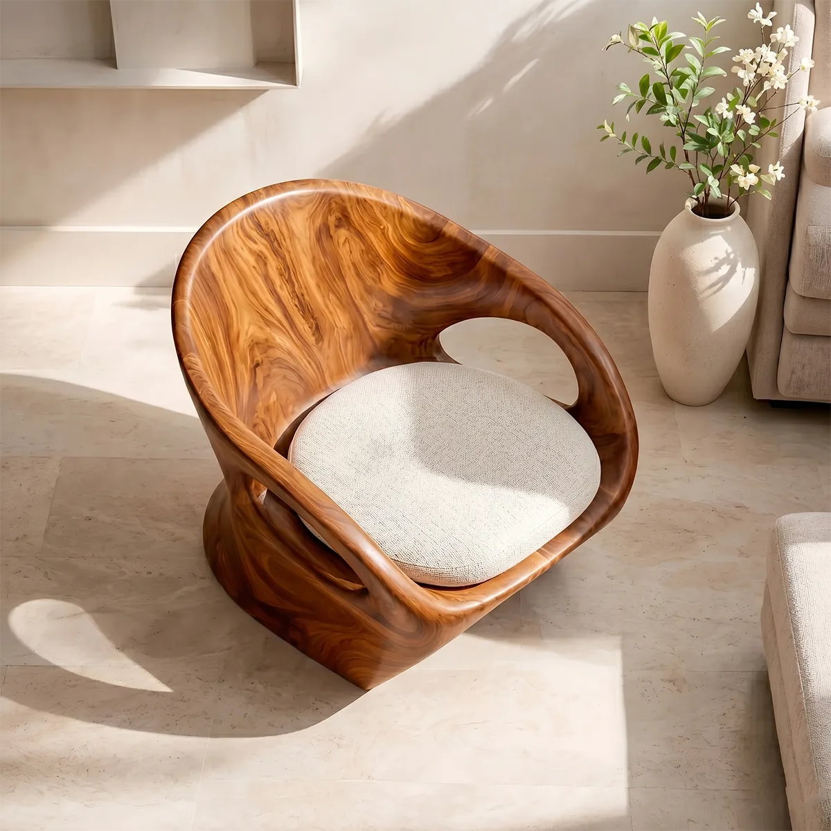 Organic Sculptural Solid Wood Lounge Chair | Handcrafted Modern Wooden Accent Chair TT006-9201