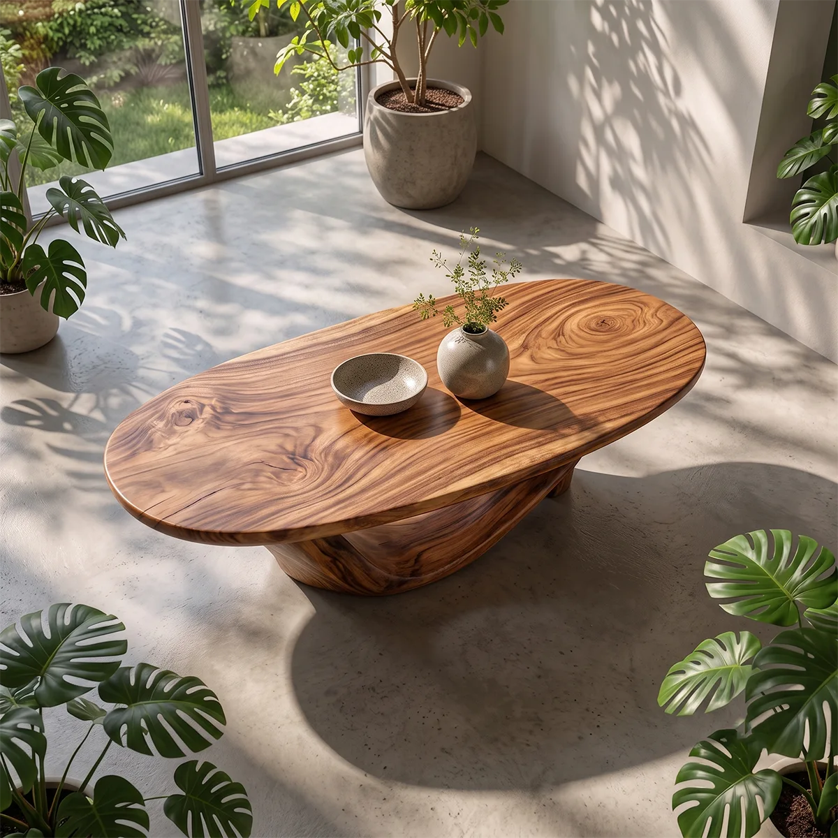 Organic Oval Coffee Table | Sculptural Solid Wood Low Profile Center Table TT006-4918