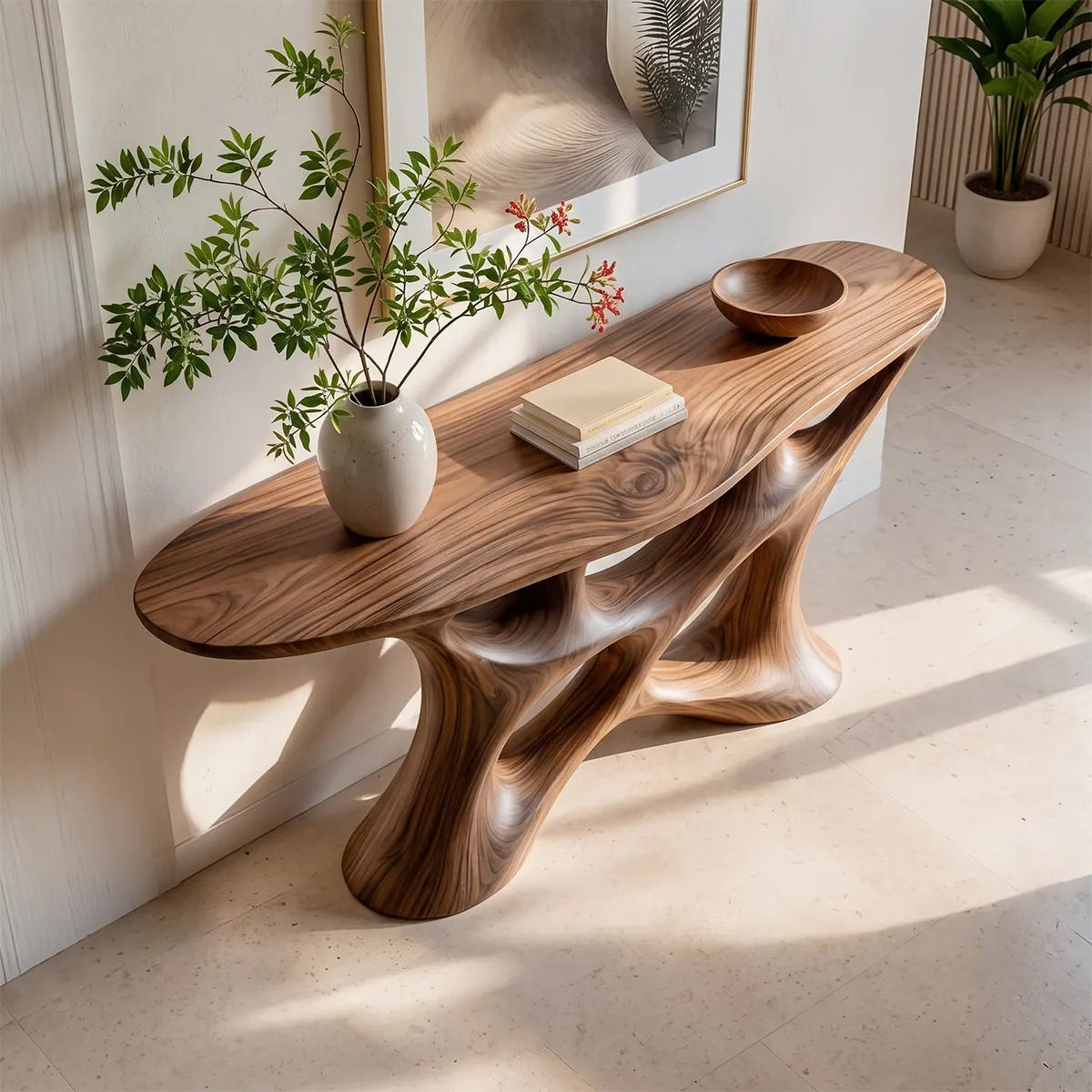 Modern Organic Sculptural Console Table | Solid Wood Entryway Hallway Accent Table TT006-5133