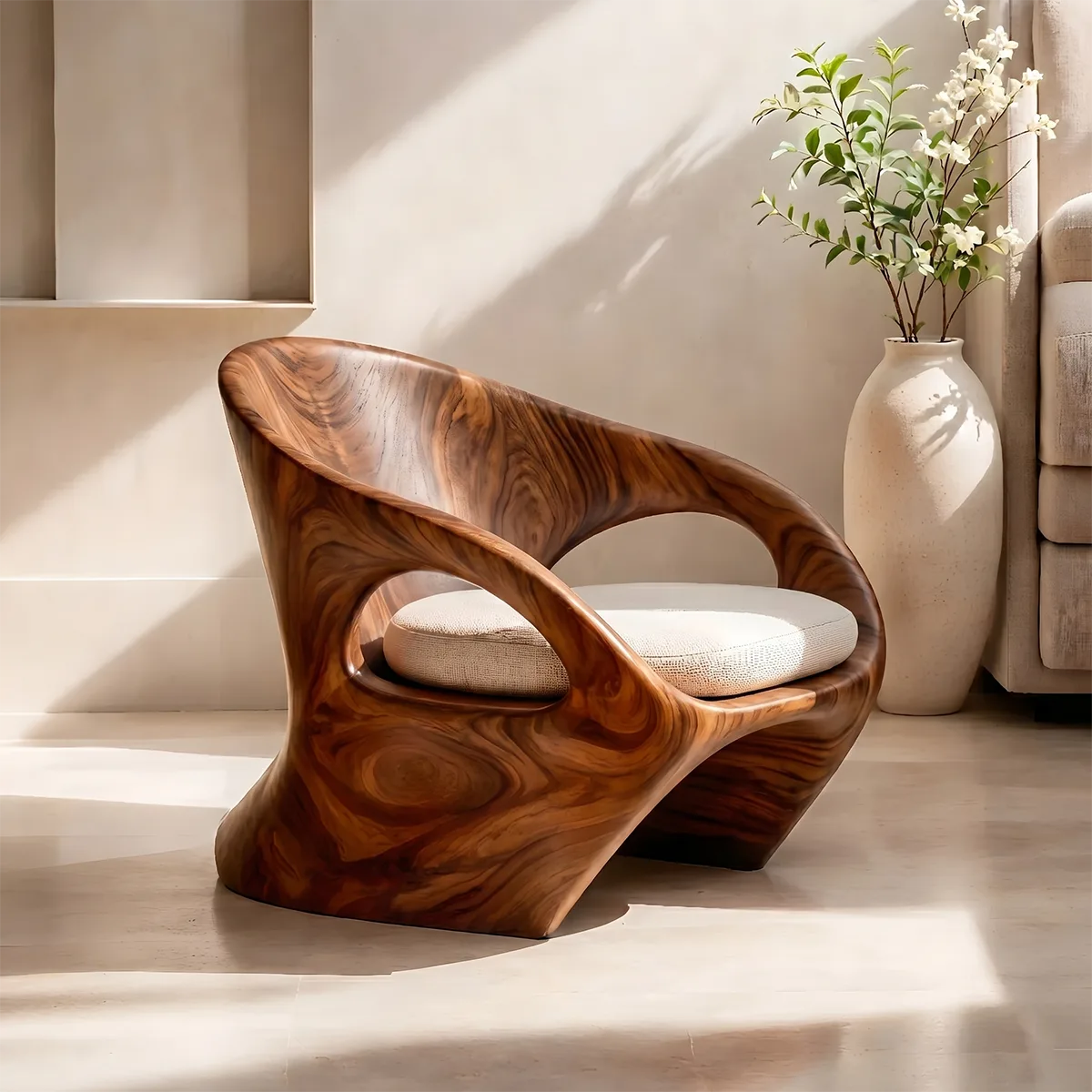 Organic Sculptural Solid Wood Lounge Chair | Handcrafted Modern Wooden Accent Chair TT006-9201
