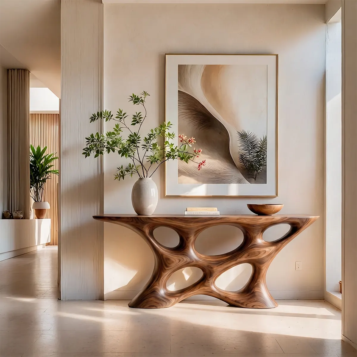 Modern Organic Sculptural Console Table | Solid Wood Entryway Hallway Accent Table TT006-5133