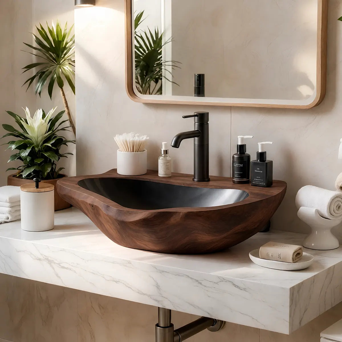 Low Profile Organic Vessel Sink | Elongated Sculptural Countertop Bathroom Basin TT006-9GHR2NE