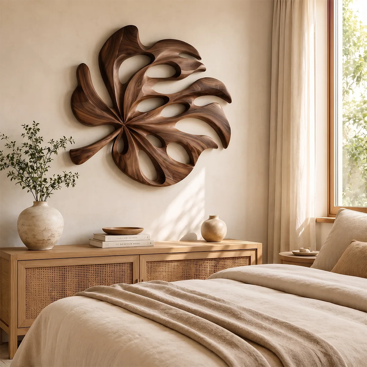 Carved Monstera Leaf Wood Wall Art | Tropical Botanical Wall Decor for Living Room, Entryway & Office TT006-3316