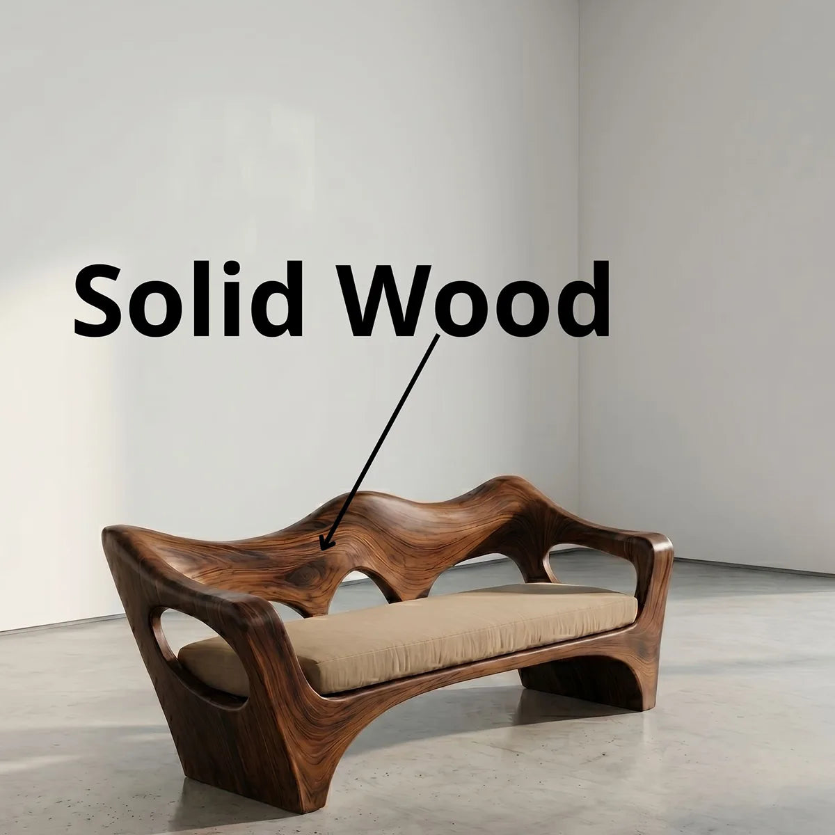 Organic Wave Sculptural Wooden Sofa with Handcrafted Artisan Frame