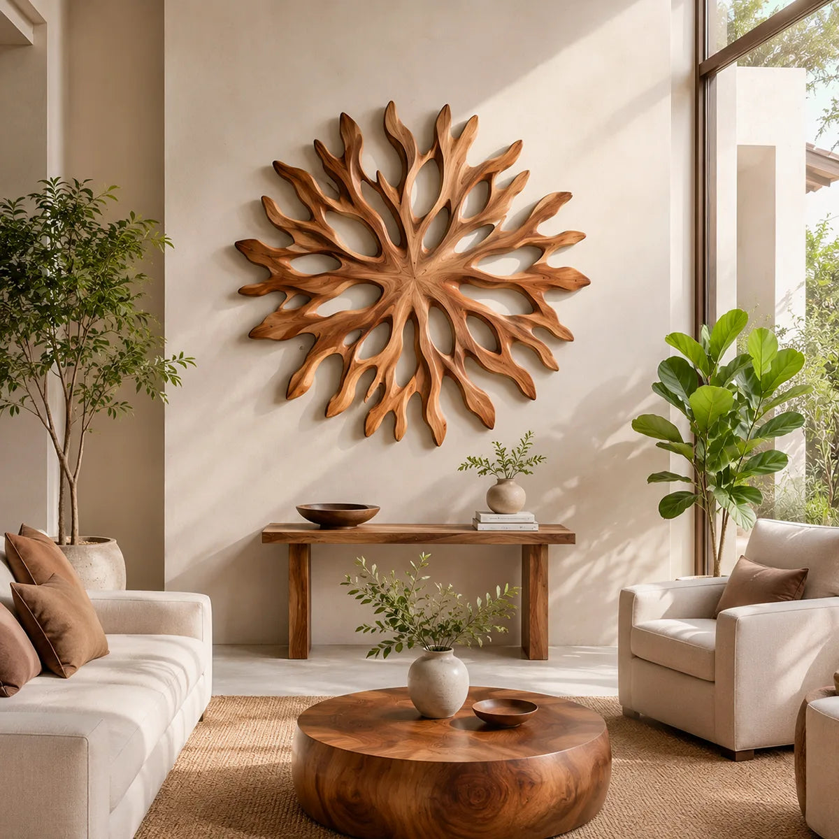 Abstract Sunburst Wood Wall Art | Organic Wooden Wall Decor for Living Room, Entryway & Modern Interiors TT006-3153