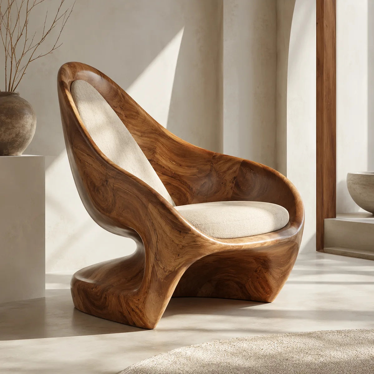 Organic Solid Wood Lounge Chair | Sculptural High Back Wooden Accent Chair TT006-6161