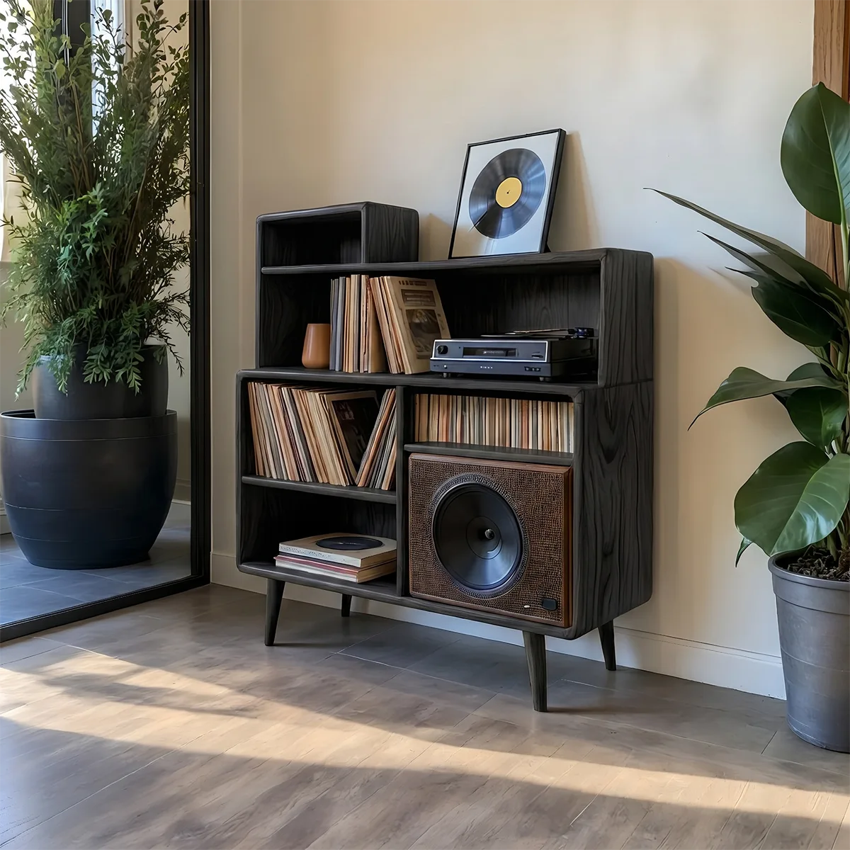 Mid Century Wooden Vinyl Record Storage Cabinet For Living Room