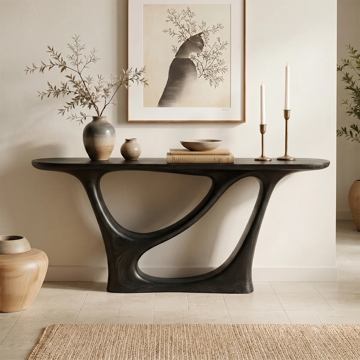 Modern Curved Solid Wood Console Table | Sculptural Entryway Furniture