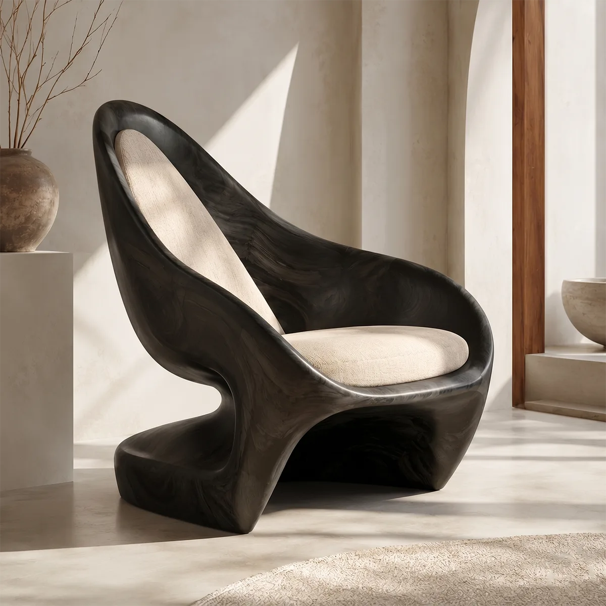 Organic Solid Wood Lounge Chair | Sculptural High Back Wooden Accent Chair TT006-6161