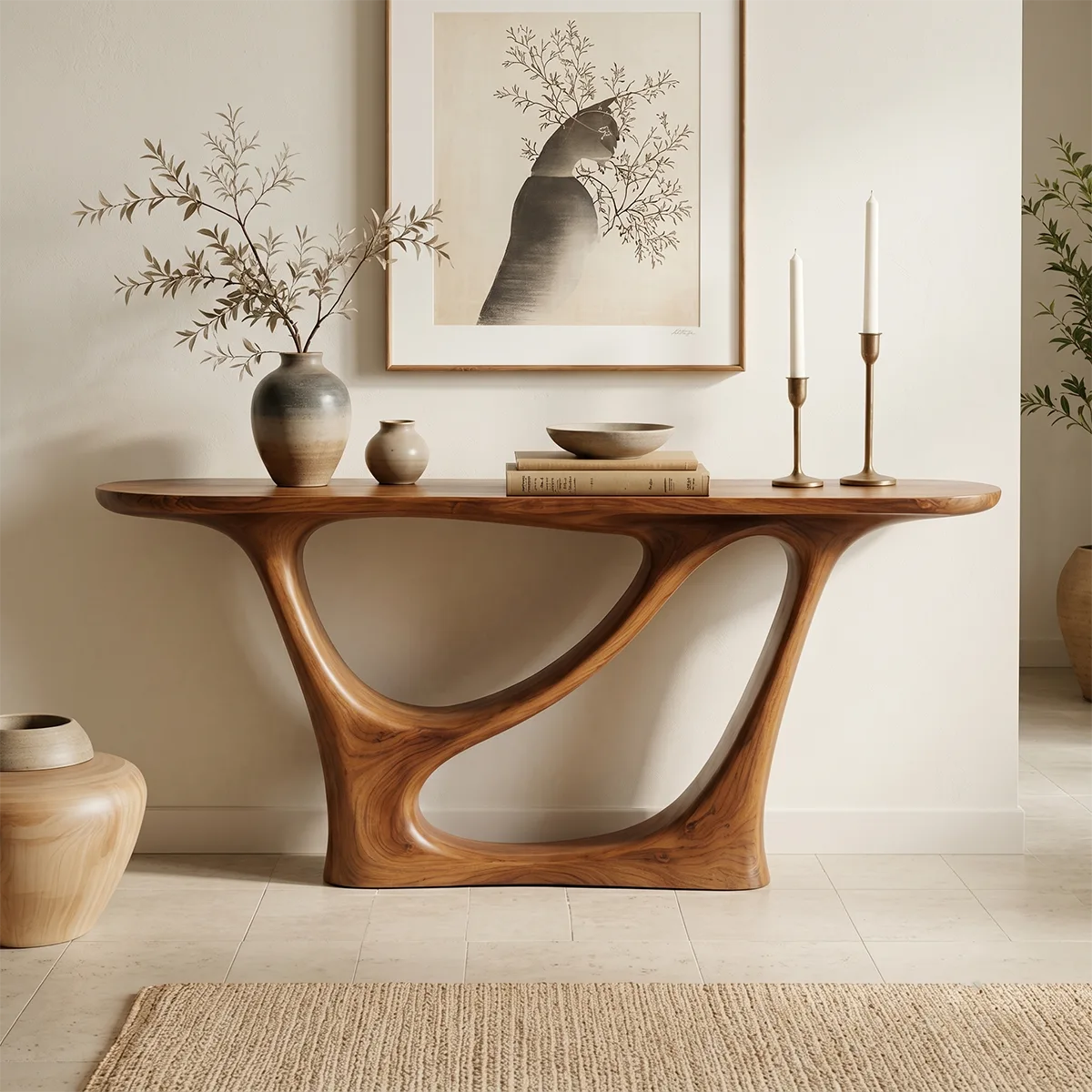 Modern Curved Solid Wood Console Table | Sculptural Entryway Furniture
