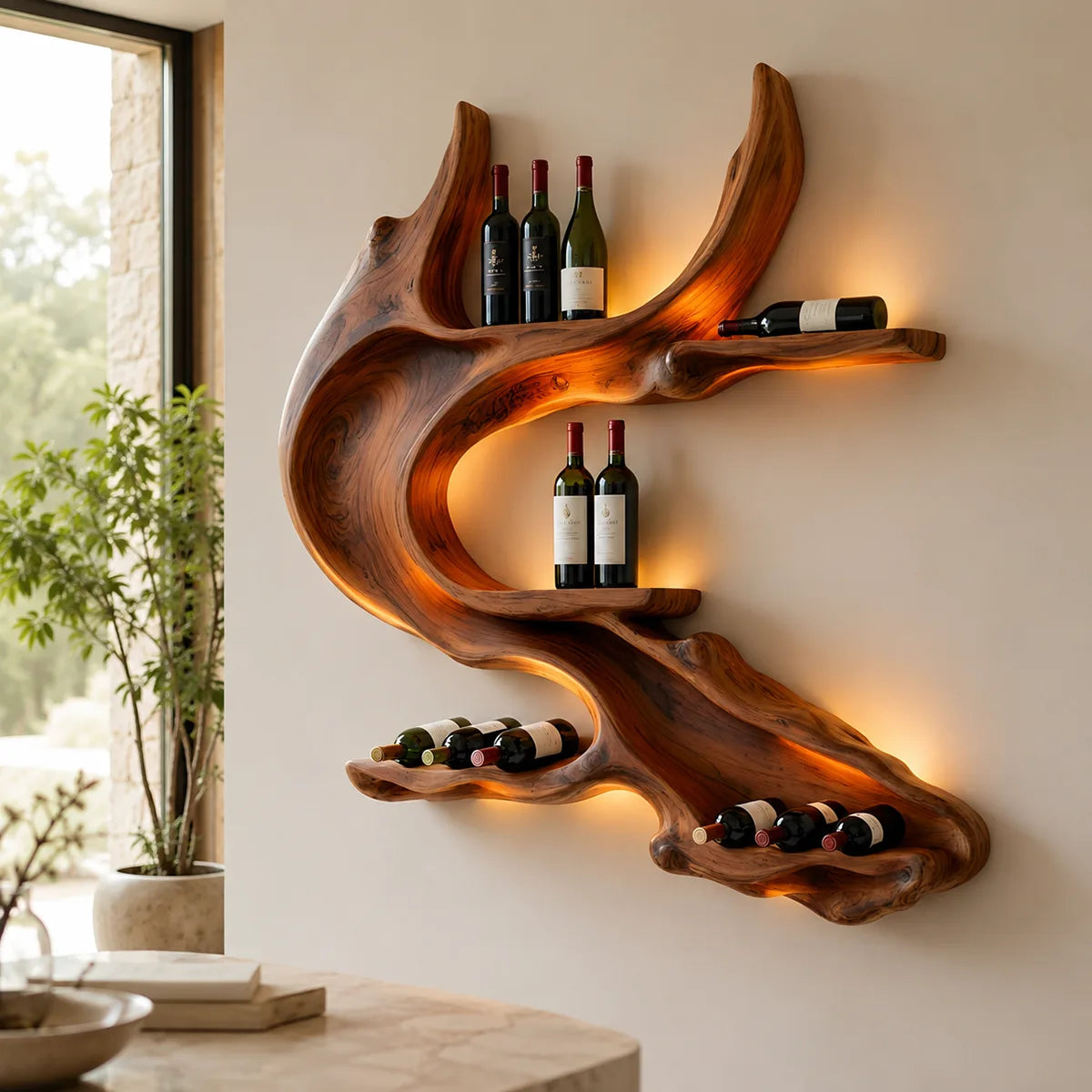 Rootwave Live Edge Solid Wood Wall Wine Holder for Home Bars TT006-5020
