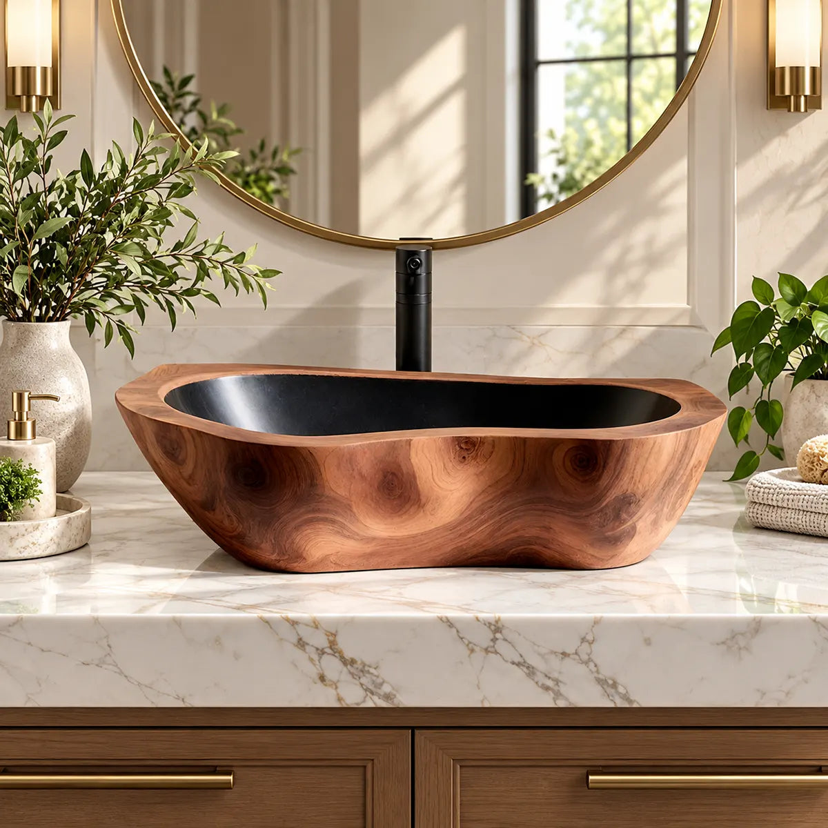 Elongated Sculptural Vessel Sink | Organic Rectangular Countertop Bathroom Basin TT006-2HMX6JQ