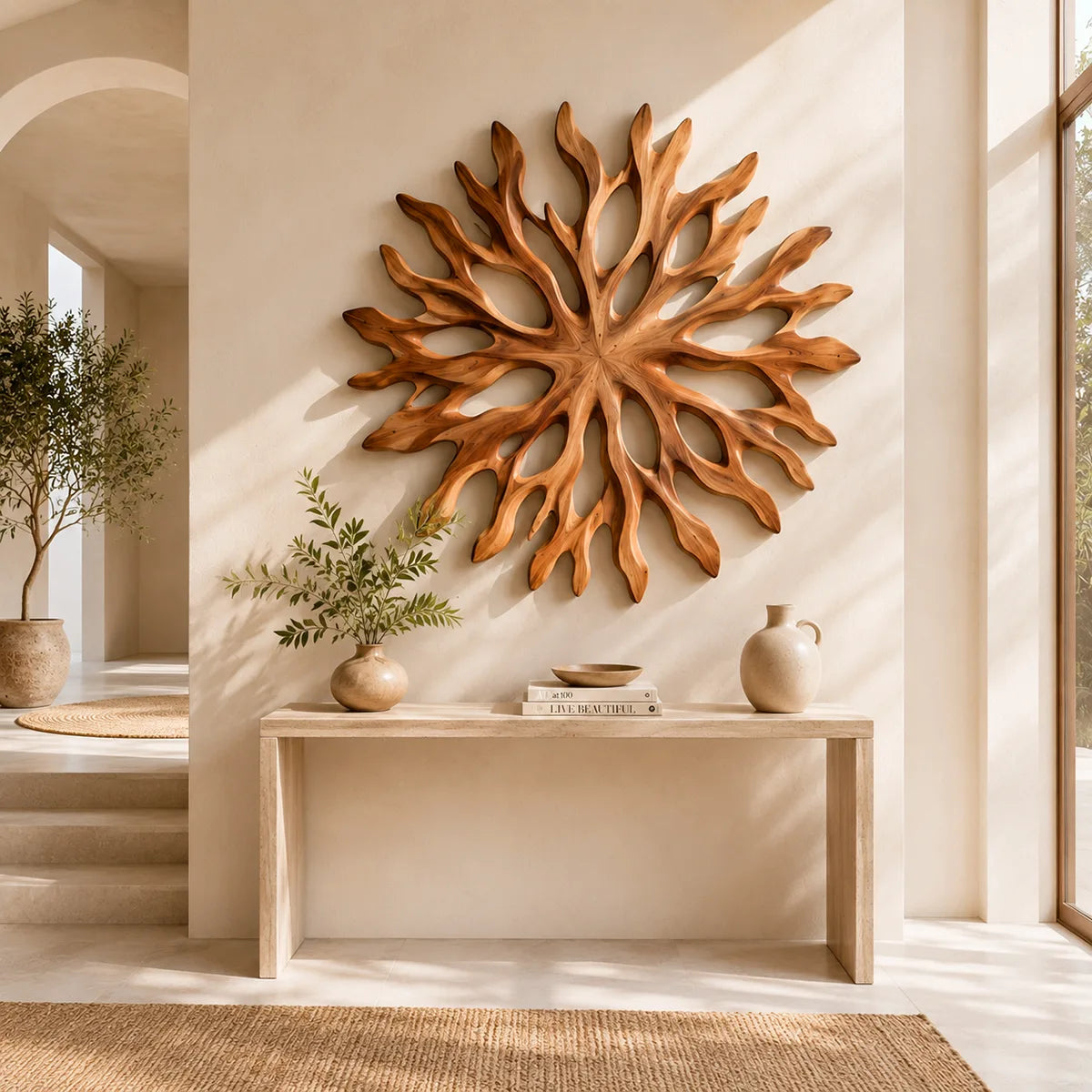 Abstract Sunburst Wood Wall Art | Organic Wooden Wall Decor for Living Room, Entryway & Modern Interiors TT006-3153