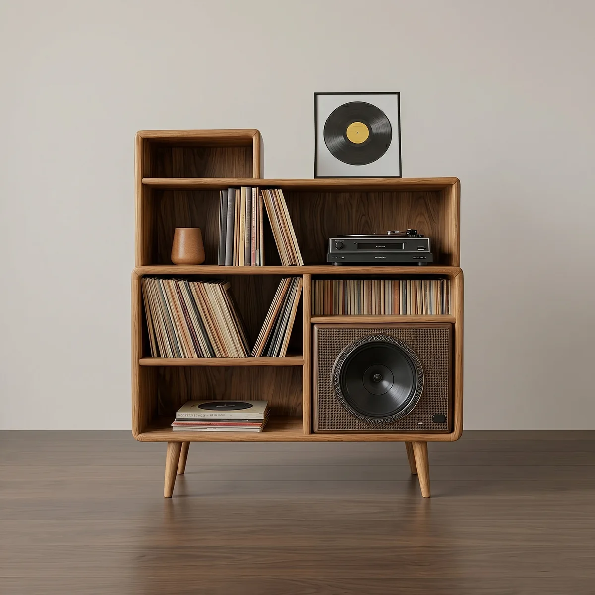 Mid Century Wooden Vinyl Record Storage Cabinet For Living Room