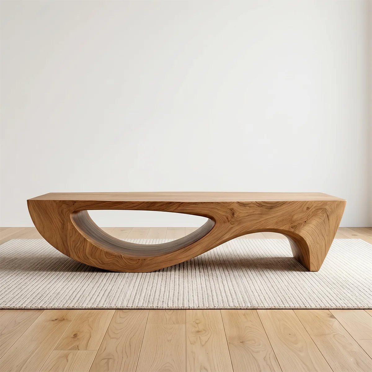 Modern Abstract Sculptural Solid Wood Coffee Table with Fluid Base