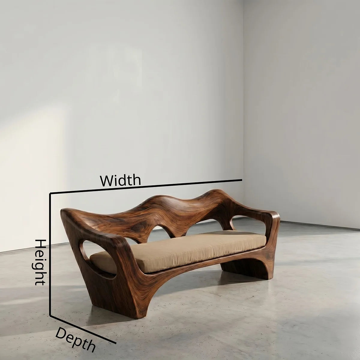 Organic Wave Sculptural Wooden Sofa with Handcrafted Artisan Frame