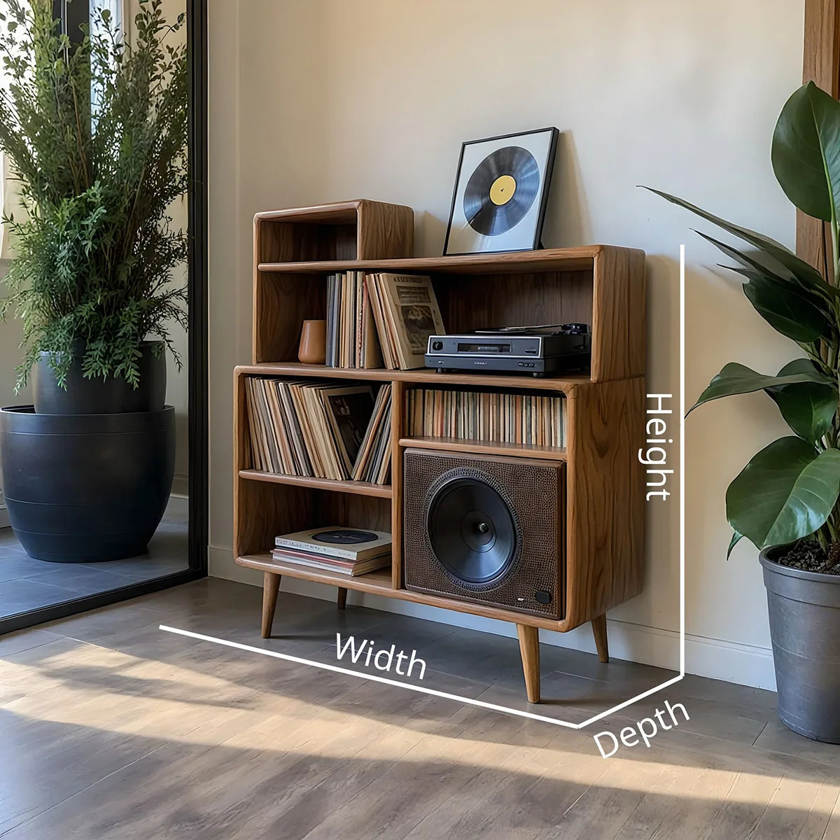Mid Century Wooden Vinyl Record Storage Cabinet For Living Room