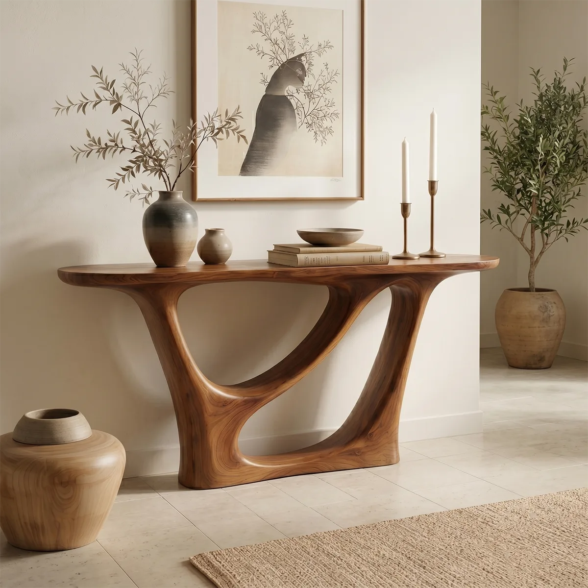 Modern Curved Solid Wood Console Table | Sculptural Entryway Furniture