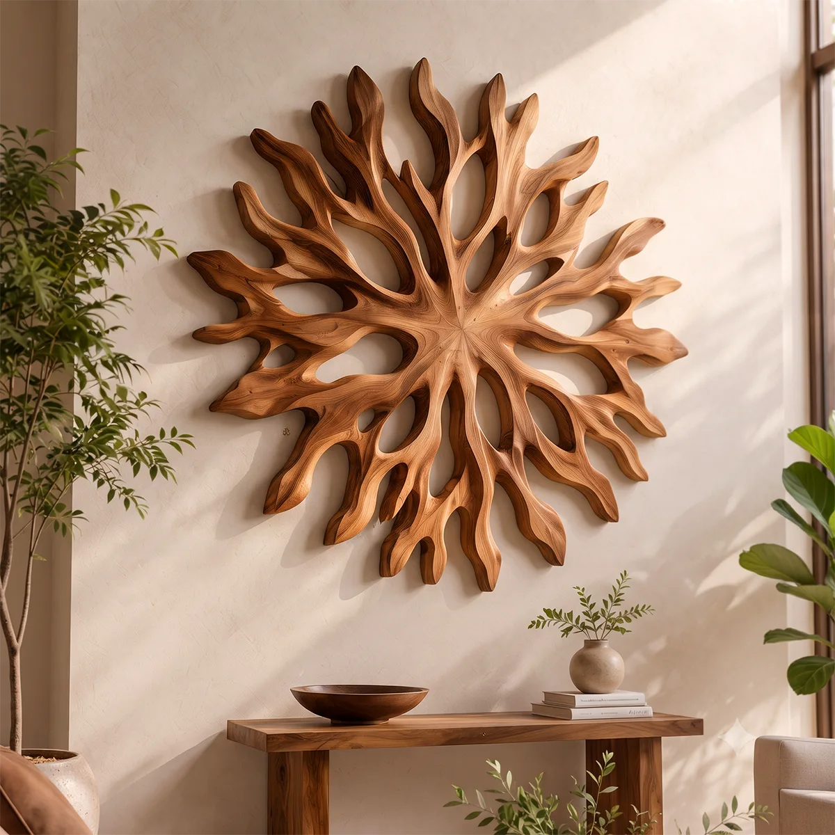 Abstract Sunburst Wood Wall Art | Organic Wooden Wall Decor for Living Room, Entryway & Modern Interiors TT006-3153