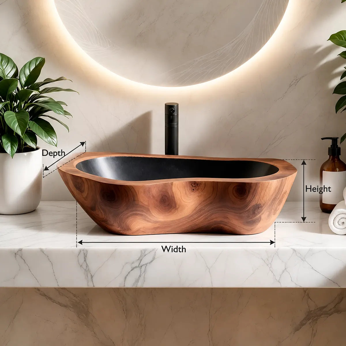 Elongated Sculptural Vessel Sink | Organic Rectangular Countertop Bathroom Basin TT006-2HMX6JQ