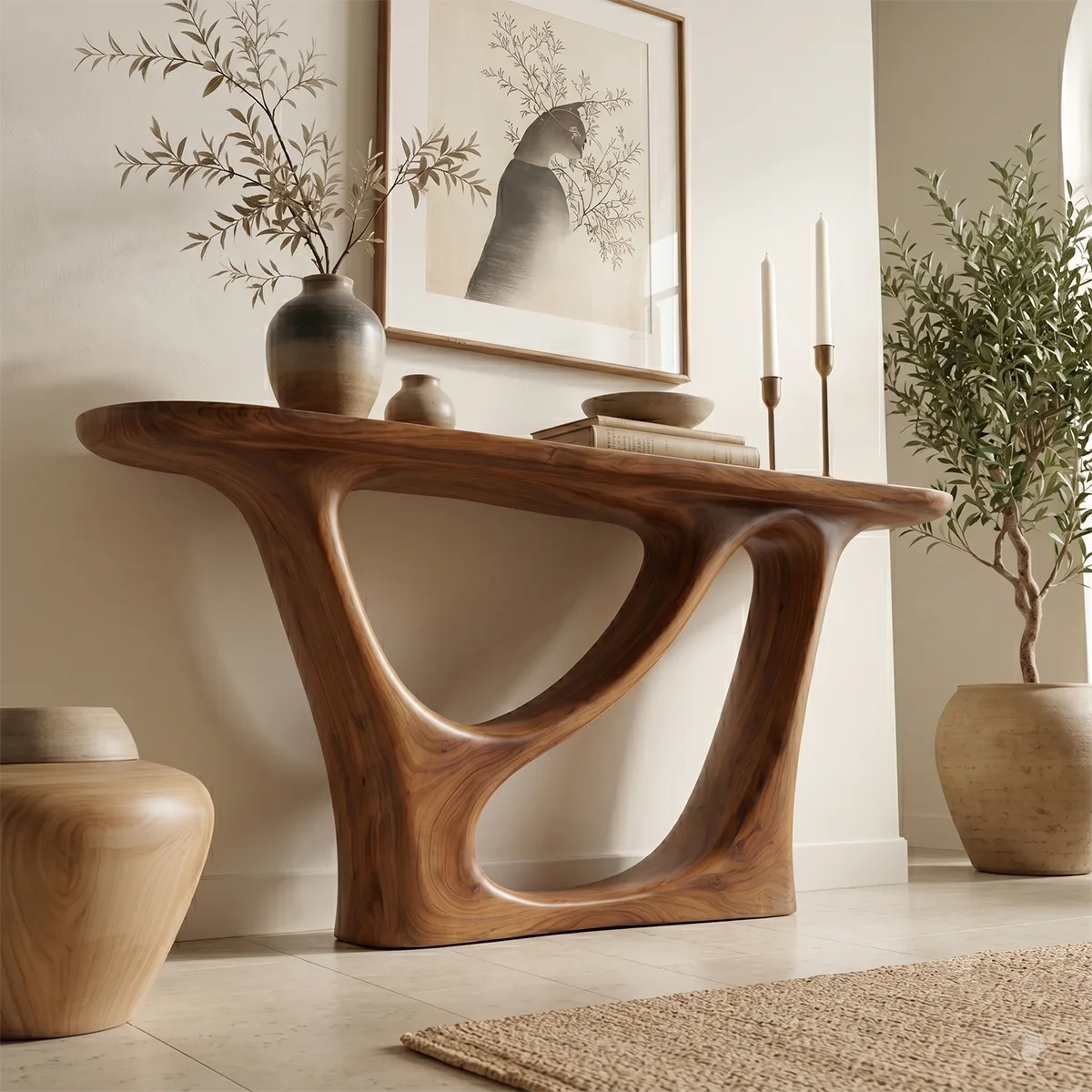 Modern Curved Solid Wood Console Table | Sculptural Entryway Furniture