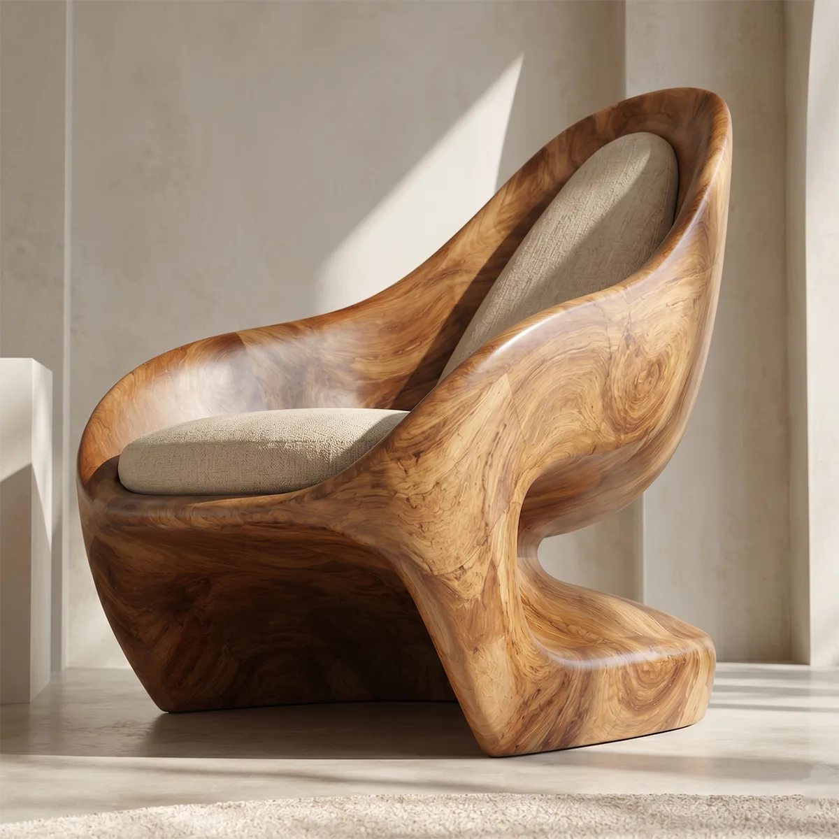 Organic Solid Wood Lounge Chair | Sculptural High Back Wooden Accent Chair TT006-6161