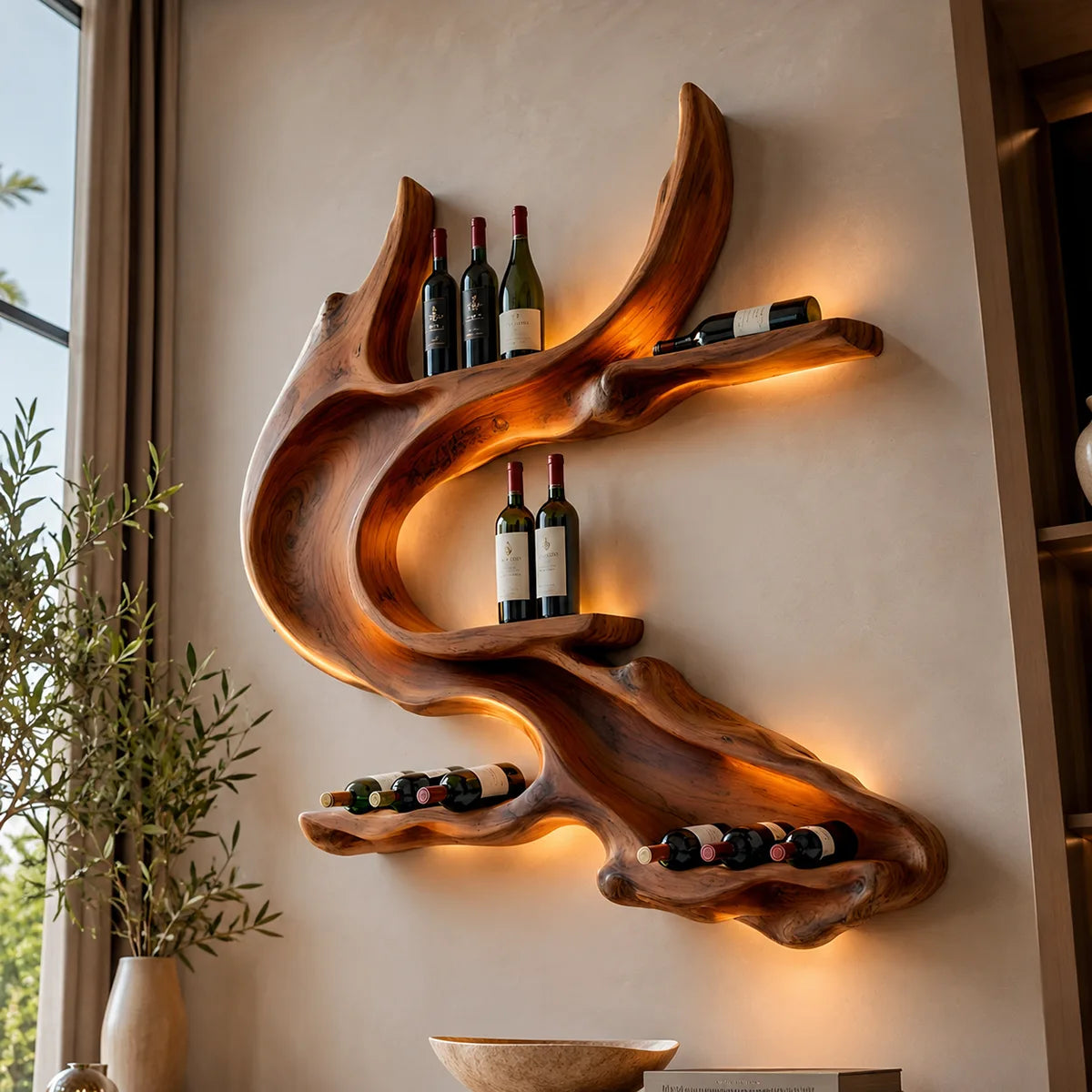 Rootwave Live Edge Solid Wood Wall Wine Holder for Home Bars TT006-5020