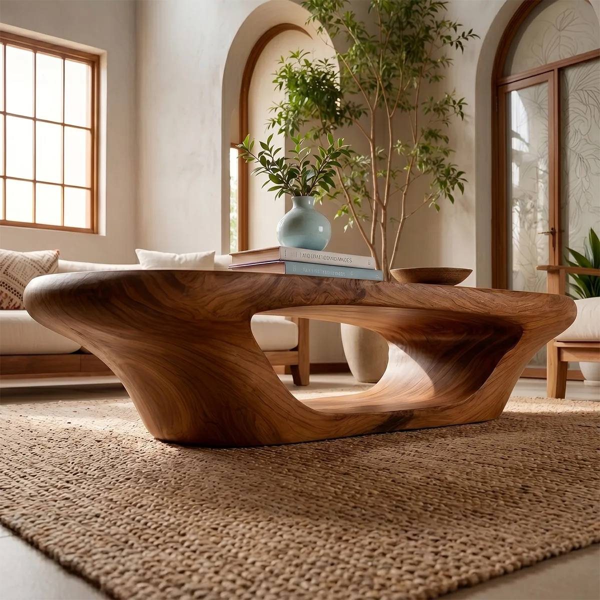Japandi Oval Coffee Table – Handmade Natural Wood Furniture