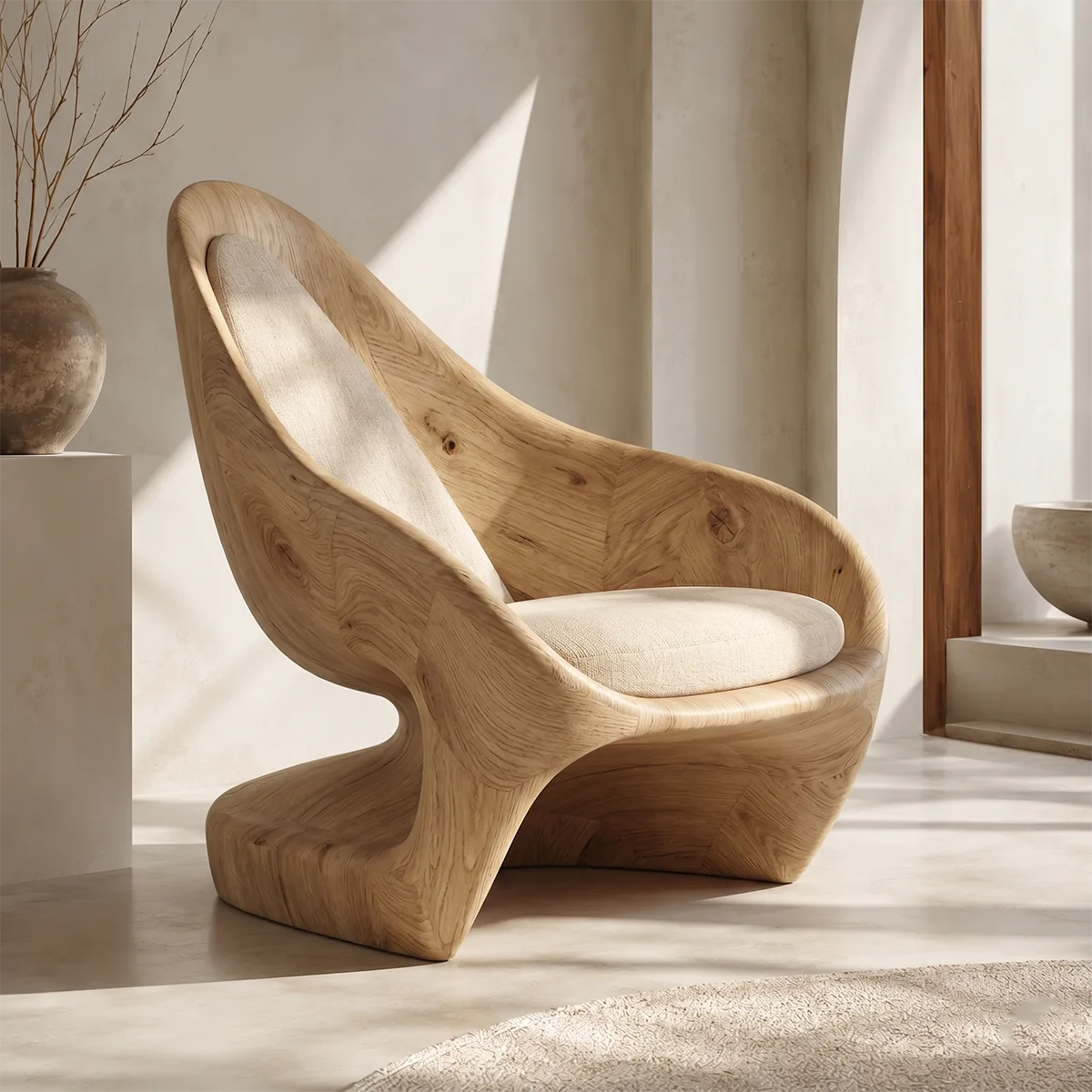 Organic Solid Wood Lounge Chair | Sculptural High Back Wooden Accent Chair TT006-6161