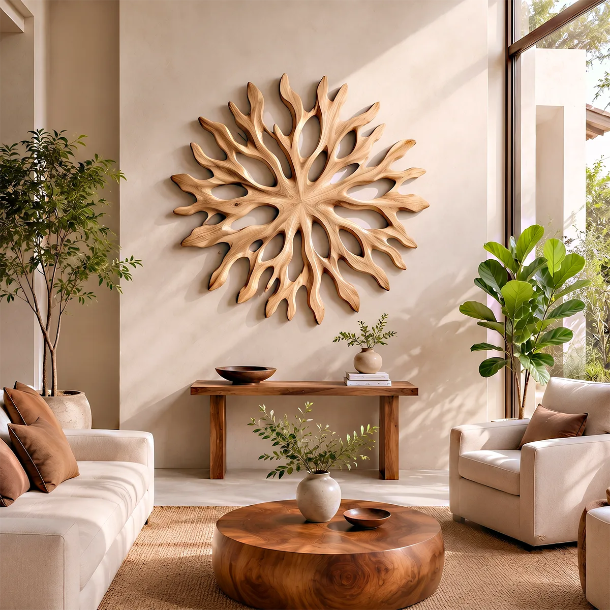 Abstract Sunburst Wood Wall Art | Organic Wooden Wall Decor for Living Room, Entryway & Modern Interiors TT006-3153