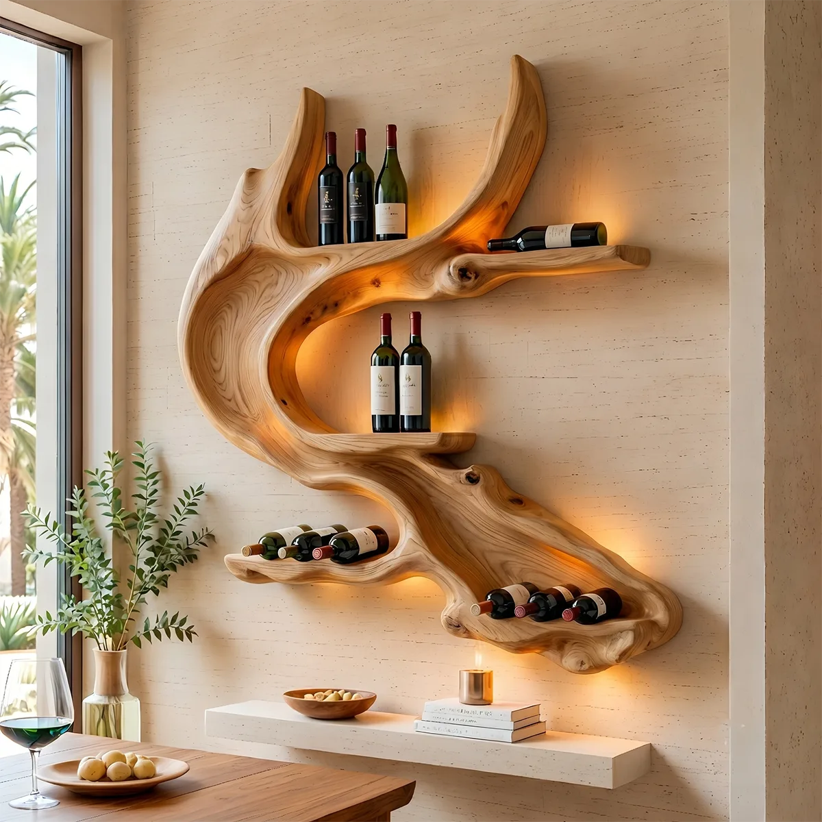 Rootwave Live Edge Solid Wood Wall Wine Holder for Home Bars TT006-5020