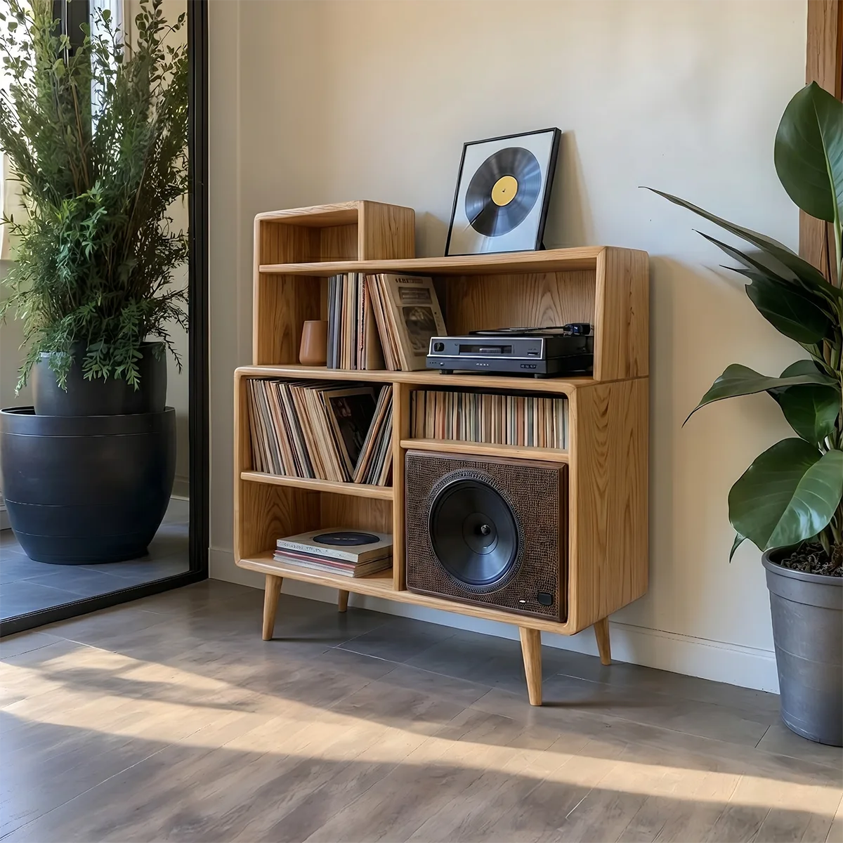 Mid Century Wooden Vinyl Record Storage Cabinet For Living Room