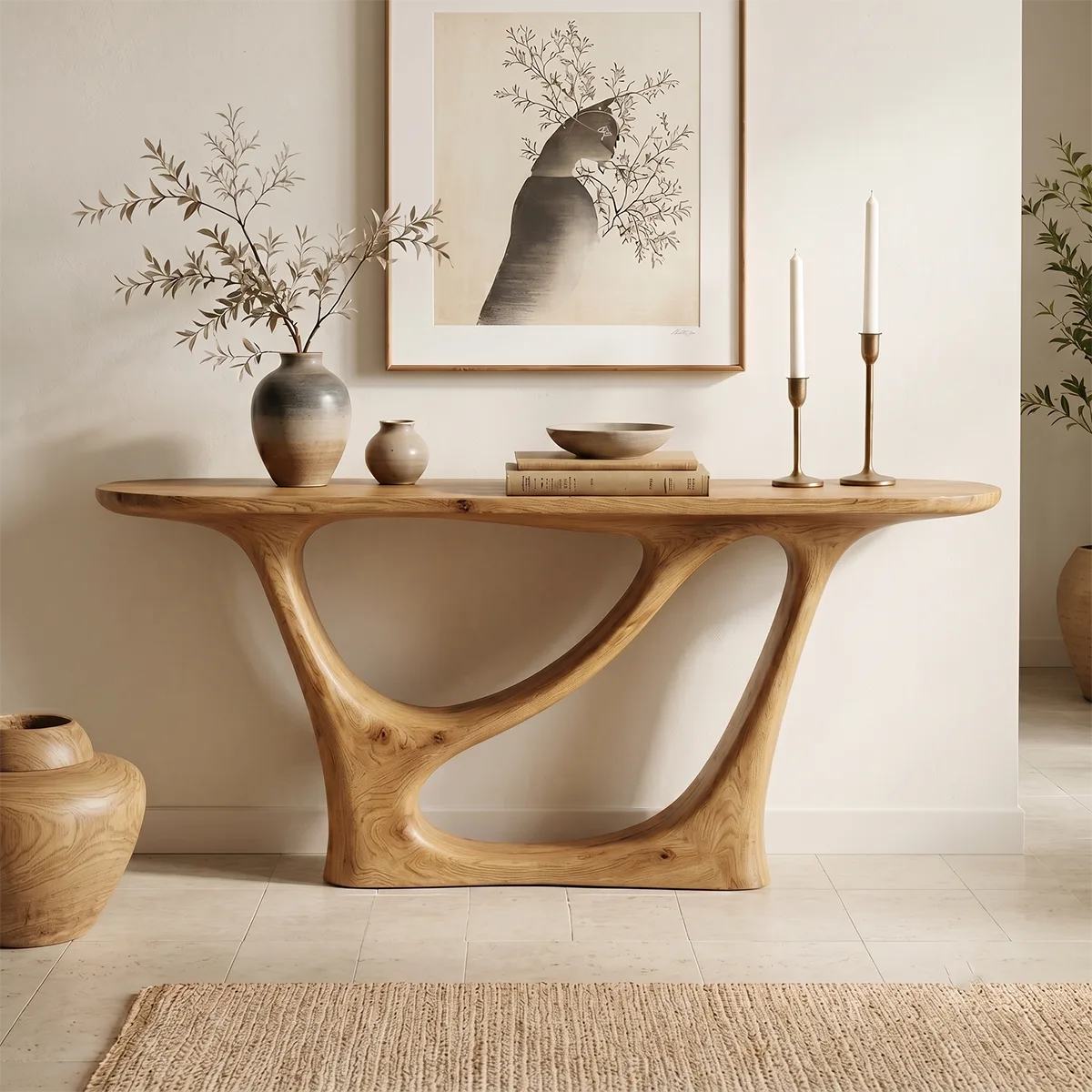 Modern Curved Solid Wood Console Table | Sculptural Entryway Furniture