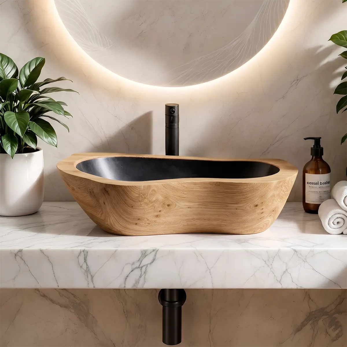 Elongated Sculptural Vessel Sink | Organic Rectangular Countertop Bathroom Basin TT006-2HMX6JQ