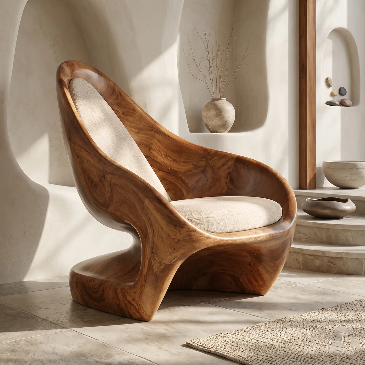 Organic Solid Wood Lounge Chair | Sculptural High Back Wooden Accent Chair TT006-6161