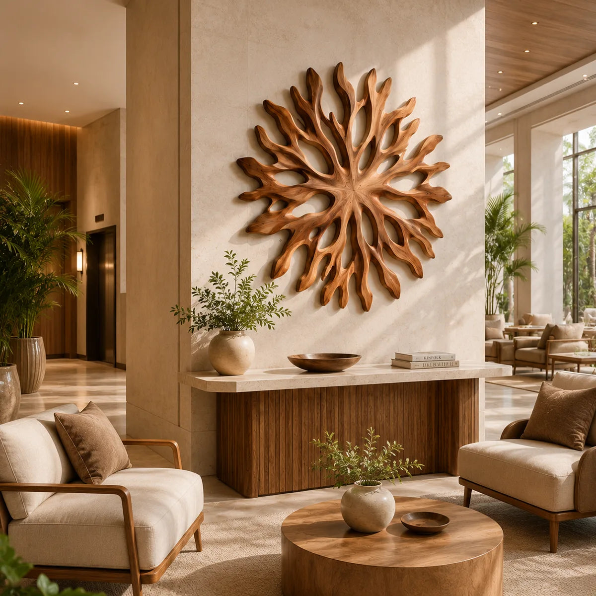 Abstract Sunburst Wood Wall Art | Organic Wooden Wall Decor for Living Room, Entryway & Modern Interiors TT006-3153