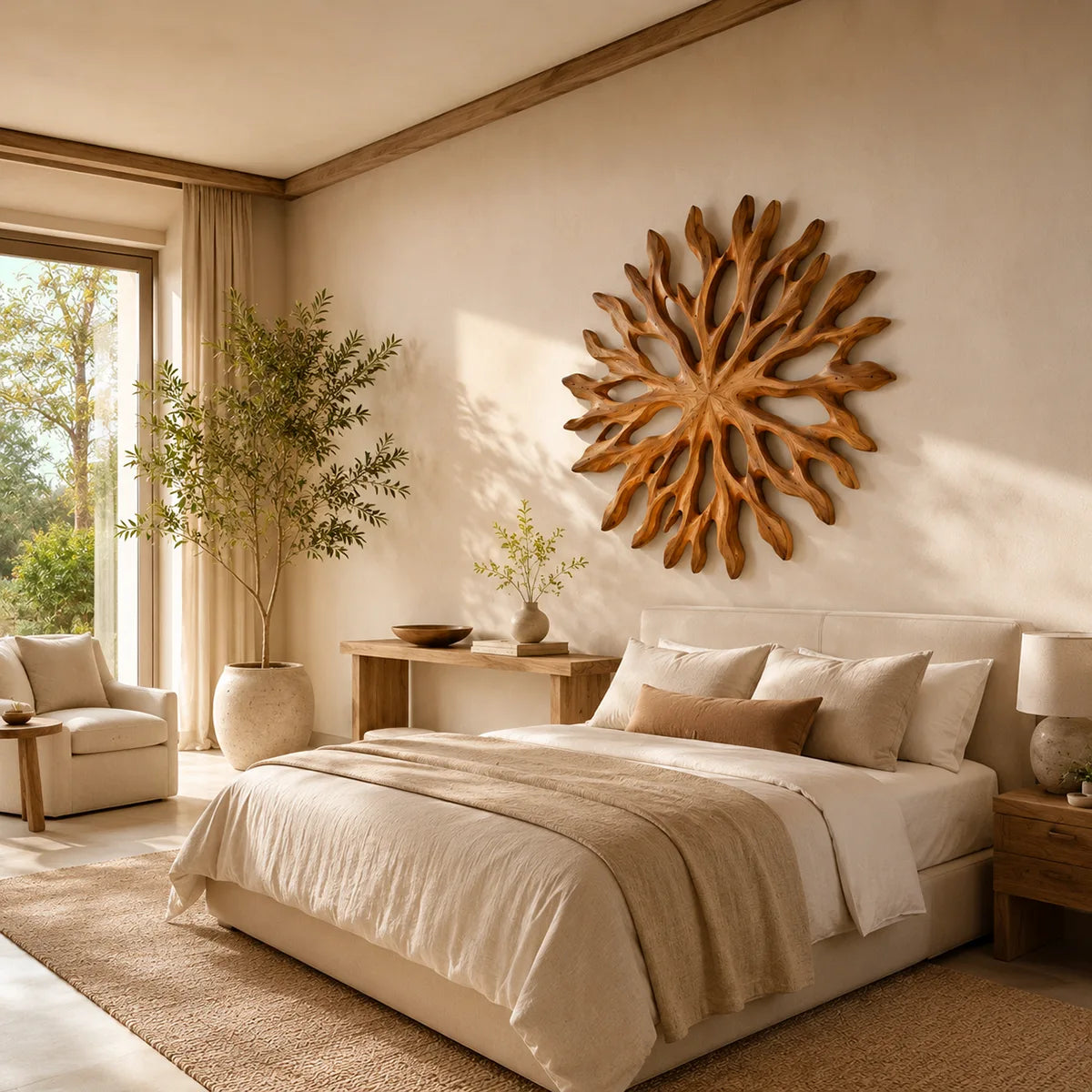 Abstract Sunburst Wood Wall Art | Organic Wooden Wall Decor for Living Room, Entryway & Modern Interiors TT006-3153