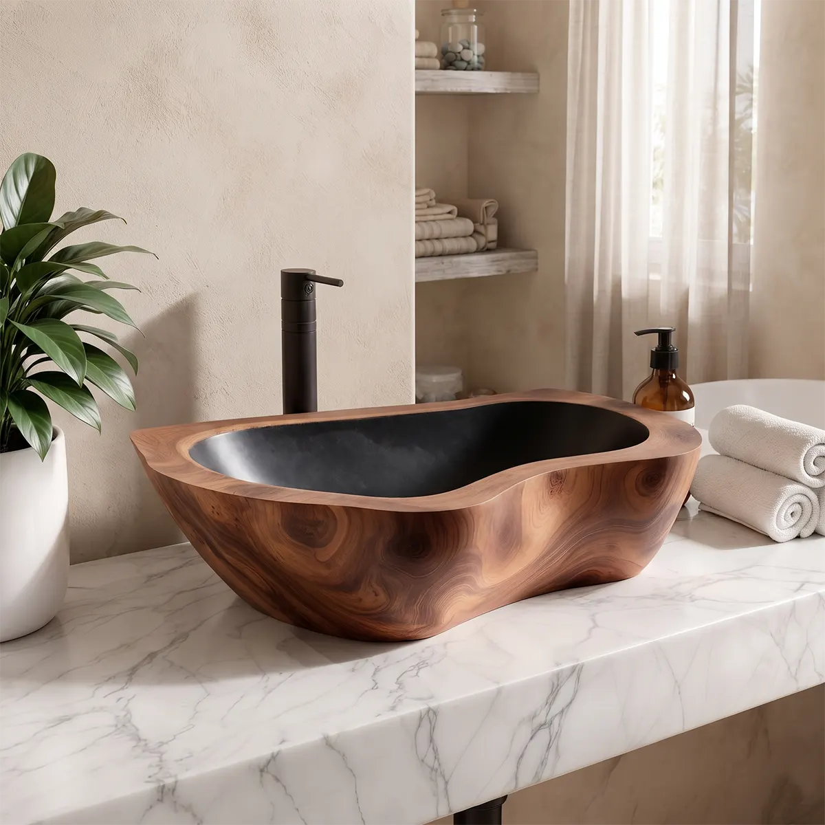 Elongated Sculptural Vessel Sink | Organic Rectangular Countertop Bathroom Basin TT006-2HMX6JQ