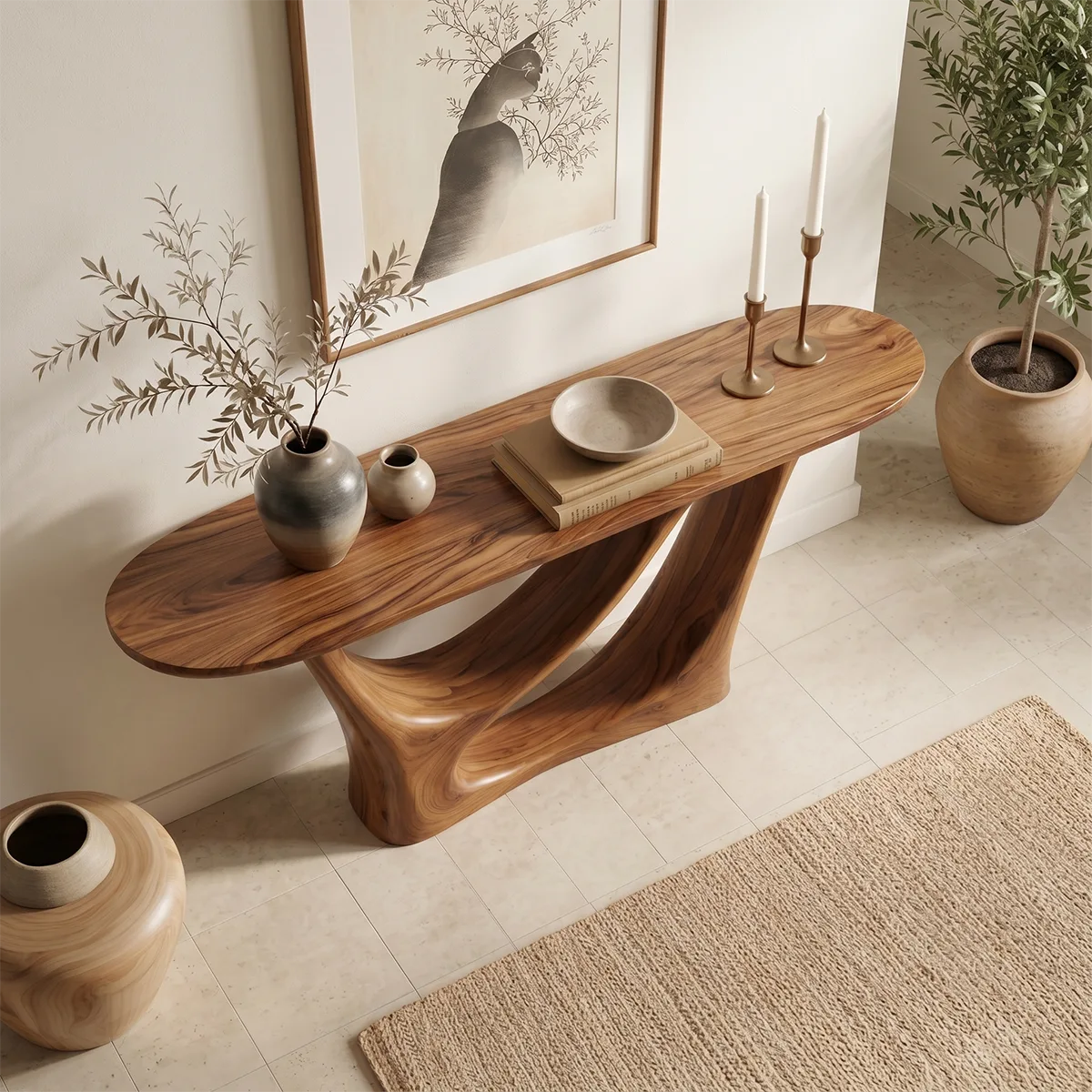 Modern Curved Solid Wood Console Table | Sculptural Entryway Furniture