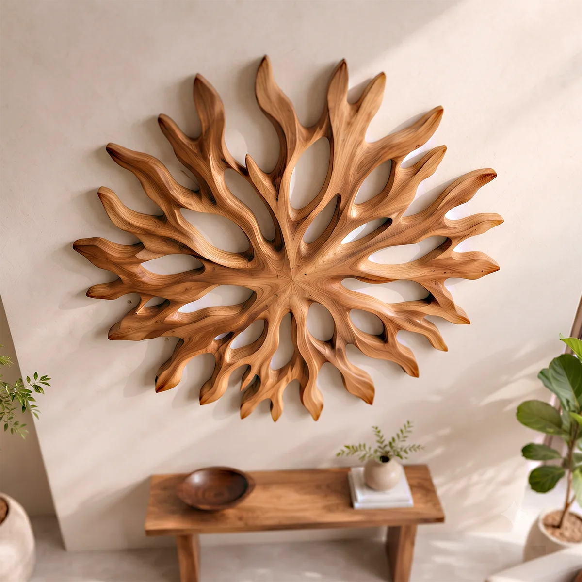 Abstract Sunburst Wood Wall Art | Organic Wooden Wall Decor for Living Room, Entryway & Modern Interiors TT006-3153
