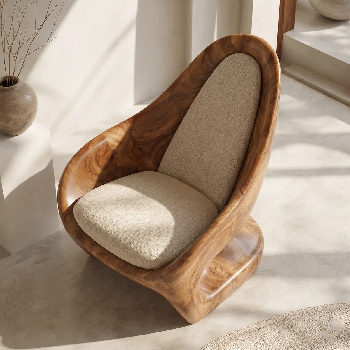 Organic Solid Wood Lounge Chair | Sculptural High Back Wooden Accent Chair TT006-6161