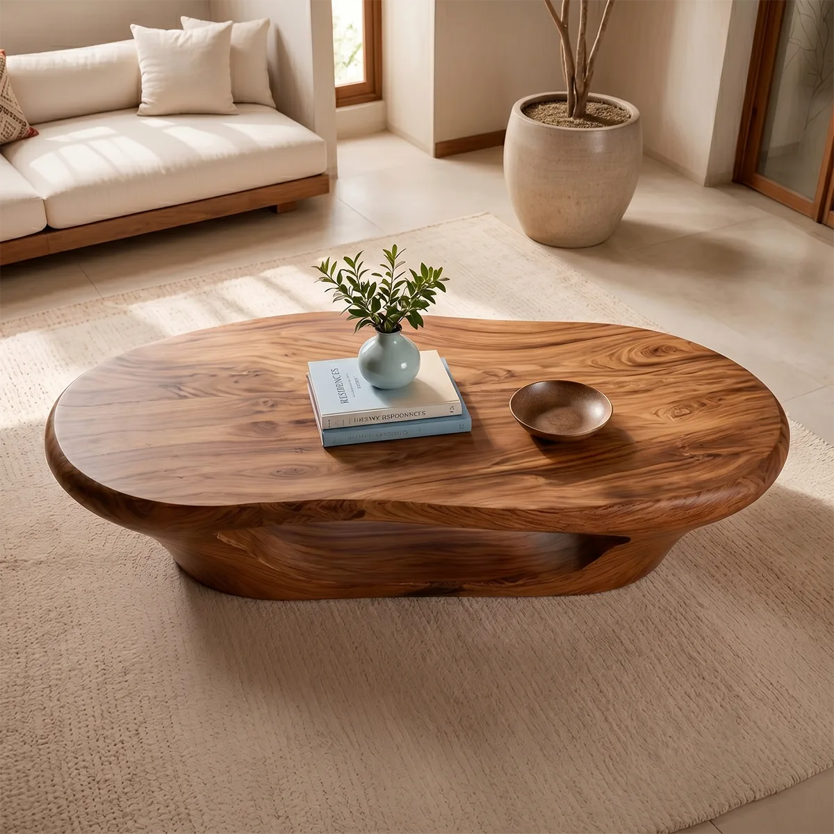 Japandi Oval Coffee Table – Handmade Natural Wood Furniture
