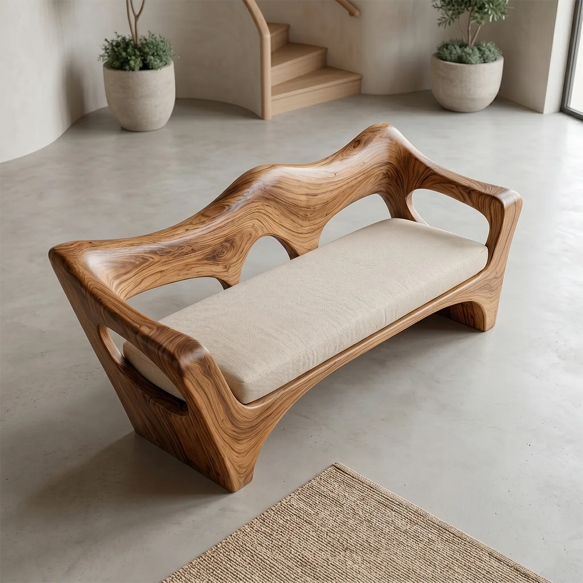 Organic Wave Sculptural Wooden Sofa with Handcrafted Artisan Frame