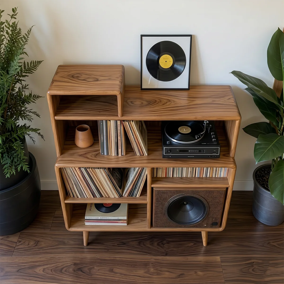 Mid Century Wooden Vinyl Record Storage Cabinet For Living Room