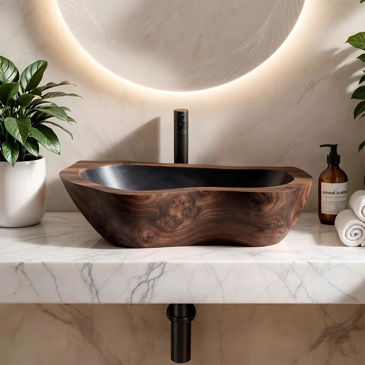 Elongated Sculptural Vessel Sink | Organic Rectangular Countertop Bathroom Basin TT006-2HMX6JQ