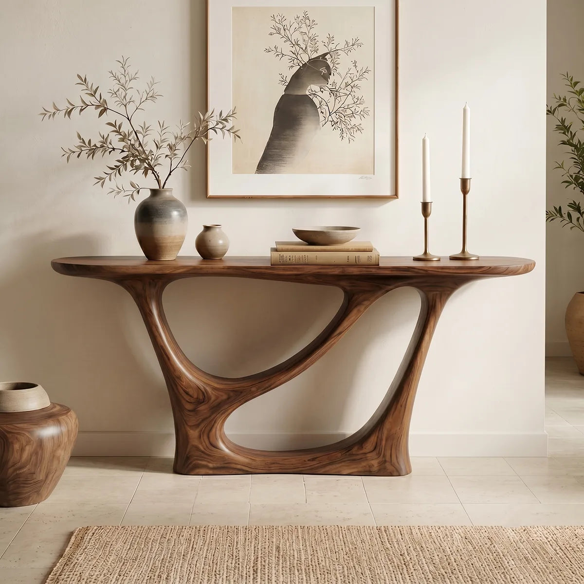Modern Curved Solid Wood Console Table | Sculptural Entryway Furniture