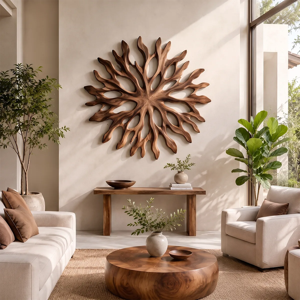 Abstract Sunburst Wood Wall Art | Organic Wooden Wall Decor for Living Room, Entryway & Modern Interiors TT006-3153