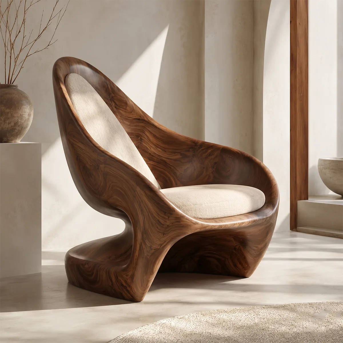 Organic Solid Wood Lounge Chair | Sculptural High Back Wooden Accent Chair TT006-6161