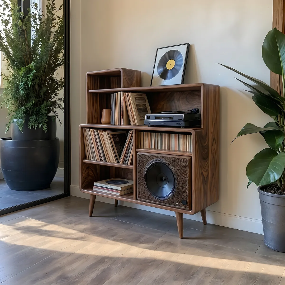 Mid Century Wooden Vinyl Record Storage Cabinet For Living Room